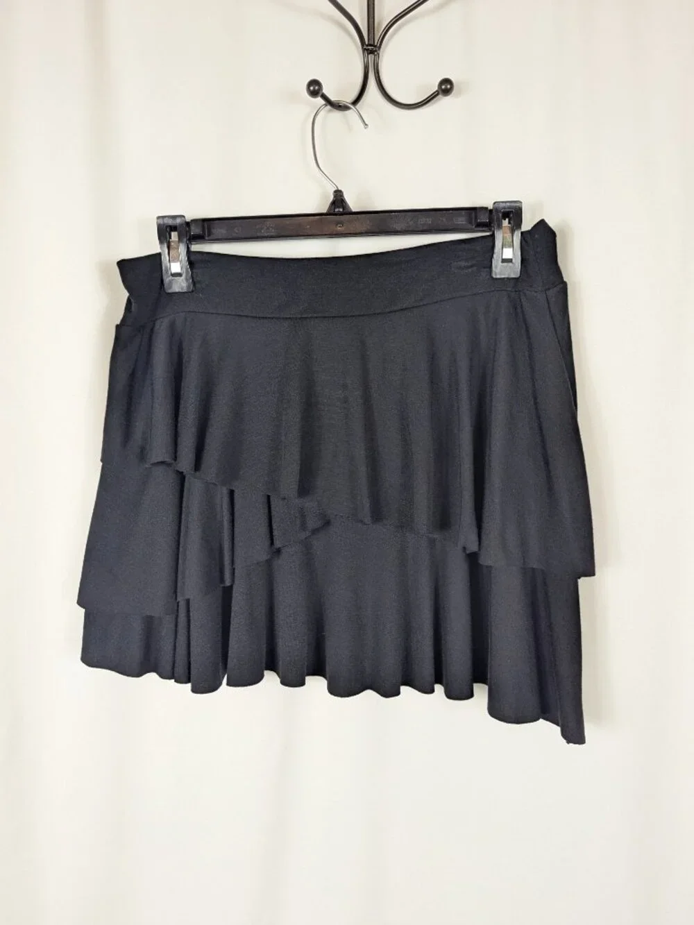Poison Ivy Black Knit Mini Skirt Y2K Tiered Layered Bow Womens Size Large L NEW